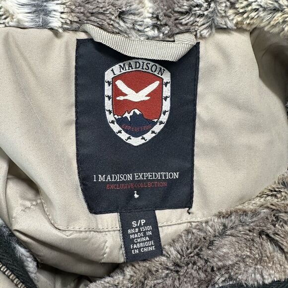 1 Madison Expedition Tan Long Winter Coat Faux Fur Hood Women’s S Retro Preppy‎ - Picture 6 of 10